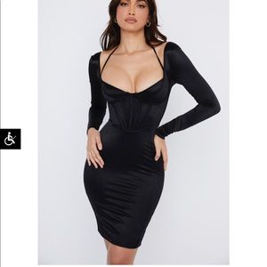 NWT House of CB GRAZIA BLACK DISCO SATIN CORSET DRESS
